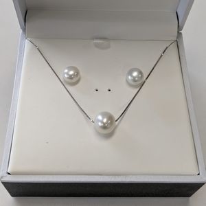 Macy's Pearl Stud Earrings and Necklace Box Set